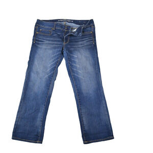 American Eagle Jeans Womens 12 Artist Crop (32x25) Double Button Blue Denim